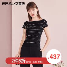 【门店直发】ERAL/艾莱依商场同款女夏季短款修身一字领针织衫图片