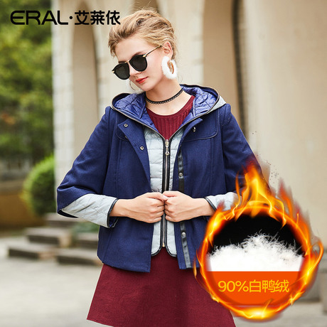 ERAL/艾莱依冬季韩版复古斗篷两件套修身撞色时尚羽绒服2036C-QC商品大图