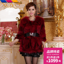 XOVO品质女装 2018秋冬新款欧美风修身狐狸毛皮草外套女中长款图片