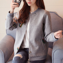 2018秋冬装新款女装韩版矮个子棒球服条纹毛呢外套短款 断码出清图片
