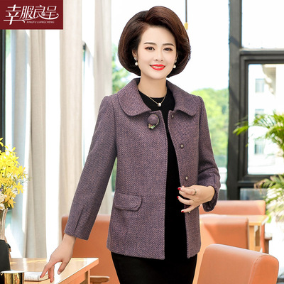 妈妈装毛呢外套长袖秋冬装时尚中老年女装短款上衣加大码2018新款