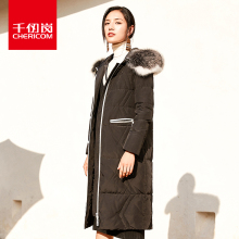 千仞岗女士长款狐狸毛领羽绒服2018纯色时尚加厚外套229188图片