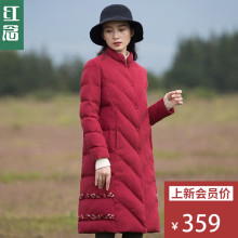 红念酒红色宽松棉服女中长款2018冬装新款棉麻外套女文艺棉衣女冬图片