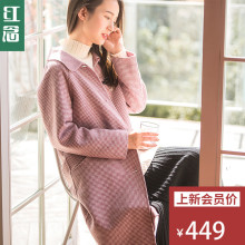 红念千鸟格羊毛呢大衣女中长款2018秋冬新款宽松大码呢子外套女冬图片