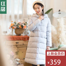 红念蓝色条纹刺绣棉服女中长款2018冬装新款文艺连帽棉衣加厚棉袄图片
