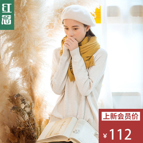 红念圆领针织衫毛衣女长袖秋冬季2018新款文艺宽松打底衫女上衣商品大图