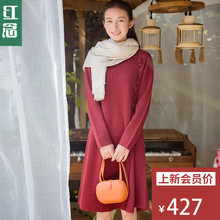 红念红色羊毛针织衫女套头秋冬季2018新款中长款毛衣裙宽松连衣裙图片