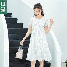红念棉质小个子碎花连衣裙女夏2018新款短袖收腰A字裙印花中裙子图片