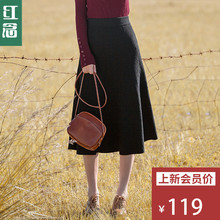 红念黑色修身针织半身裙长裙子秋装女2018新款中长款a字裙打底裙图片
