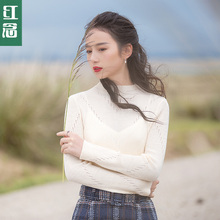 红念半高领针织衫镂空上衣秋装女2018新款薄款毛衣外套女打底衫图片