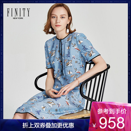 FINITY印花连衣裙 FINITY夏装新款女清新碎花系带真丝裙子商品大图