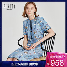 FINITY印花连衣裙 FINITY夏装新款女清新碎花系带真丝裙子图片