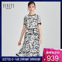 FINITY夏装新款真丝连衣裙女印花短袖裙子宽松短款桑蚕丝裙图片