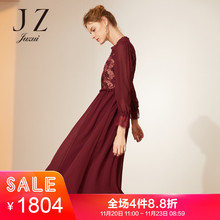 JUZUI/玖姿旗舰店2018秋装亮丝混纺压褶木耳领长款连衣裙图片