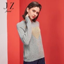 JUZUI/玖姿旗舰店2018冬装新款圆领心形图案亮丝羊毛混纺毛衫图片