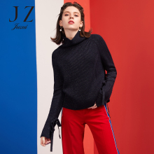 JUZUI/玖姿旗舰店2018冬装高领亮丝混纺系带针织毛衣女毛衫图片