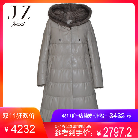 预售 玖姿旗舰店2018冬装新款水貂毛皮白鸭绒皮衣羽绒服女商品大图
