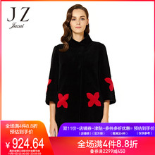 预售 玖姿旗舰店羊毛外套2018冬新款印花立领七分袖毛呢大衣图片