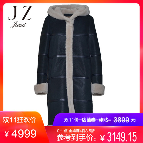 预售 玖姿旗舰店2018冬装新款连帽皮毛一体羊剪绒大衣女皮草商品大图