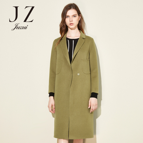 JUZUI/玖姿旗舰店2018冬装新款纯色保暖修身外套长袖羊毛大衣商品大图