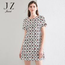 JUZUI/玖姿2018夏装新款气质真丝宽松连衣裙女短袖中长裙图片