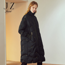 JUZUI/玖姿旗舰店2018新款立领拉链亮丝混纺绣花长款羽绒服女图片
