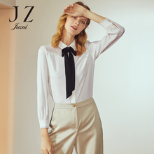 JUZUI/玖姿旗舰店2018新款垂感系带压褶边桑蚕丝衬衫女上衣图片