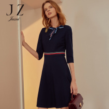 JUZUI/玖姿旗舰店2018秋新款领结七分袖修身高腰显瘦连衣裙女图片