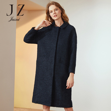 JUZUI/玖姿旗舰店2018冬装新款混纺暗扣中长款粗呢毛呢外套图片
