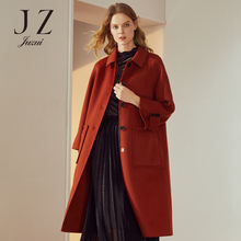JUZUI/玖姿旗舰店2018冬装新款方领羊毛双面呢过膝中长款大衣图片