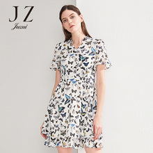 JUZUI/玖姿旗舰店2018夏季新款V领中长裙雪纺碎花连衣裙女图片