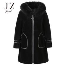 JUZUI/玖姿2018冬新款狐狸毛领连帽皮毛一体女皮草大衣图片