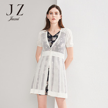 JUZUI/玖姿旗舰店2018夏装新款短袖蕾丝针织外套女中长款图片