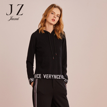 JUZUI/玖姿旗舰店2018秋装韩版连帽字母羊毛针织衫女套头卫衣图片