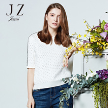 JUZUI/玖姿2018春新款镂空肩打底衫针织女装中袖套头毛衫图片