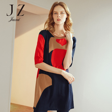 JUZUI/玖姿旗舰店2018秋装新款拼接针织羊毛混纺长款套头毛衫图片