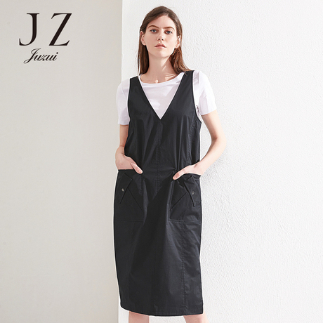 JUZUI/玖姿旗舰店背带裙女2018夏装新款黑色夏女背心连衣裙商品大图