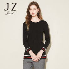 JUZUI/玖姿旗舰店2018春装新款黑色修身显瘦圆领气质羊毛毛衫女图片