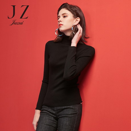 JUZUI/玖姿旗舰店2018冬装新款修身高领套头针织衫女羊毛衫商品大图