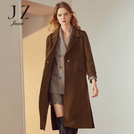 JUZUI/玖姿女装2018新款西装领双面呢中长款羊毛大衣女毛呢外套商品大图