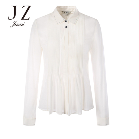 JUZUI/玖姿旗舰店女装2018秋装新款压褶桑蚕丝上衣白衬衫女商品大图