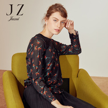 JUZUI/玖姿旗舰店2018冬装新款弹力网纱印花长袖小衫女上衣图片