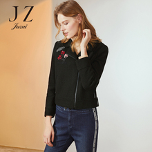 JUZUI/玖姿旗舰店冬装2018时尚绣花贴布羊毛拉链毛呢短外套女图片