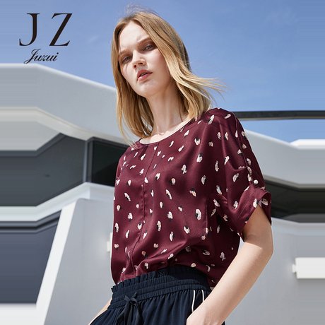 JUZUI/玖姿旗舰店2018夏新款圆领直筒小衫碎花气质上衣女商品大图
