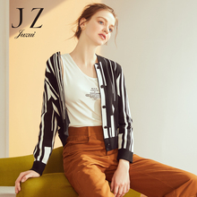 JUZUI/玖姿旗舰店2018秋装新款撞色条纹针织棒球服外套女短款图片
