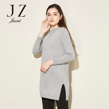 JUZUI-玖姿纯色中长款旗舰店2017新款纯色圆领毛衫女图片
