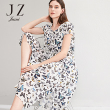 JUZUI/玖姿旗舰店连衣裙女2018夏季新款女碎花圆领短袖长裙图片