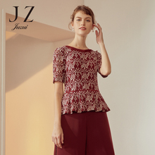 JUZUI/玖姿旗舰店2018秋装新款短袖针织衫镂空上衣女收腰显瘦图片