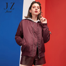 预售 JUZUI/玖姿2018冬装新款时尚简约拉链棒球服棉服女外套图片