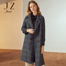 JUZUI/玖姿旗舰店2018冬装新款细格纹毛呢外套女中长羊毛大衣图片
